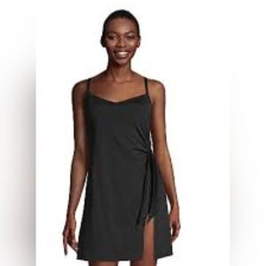 LANDS’ END sz 10 One Piece Draped Swim Suit Side Detail Black